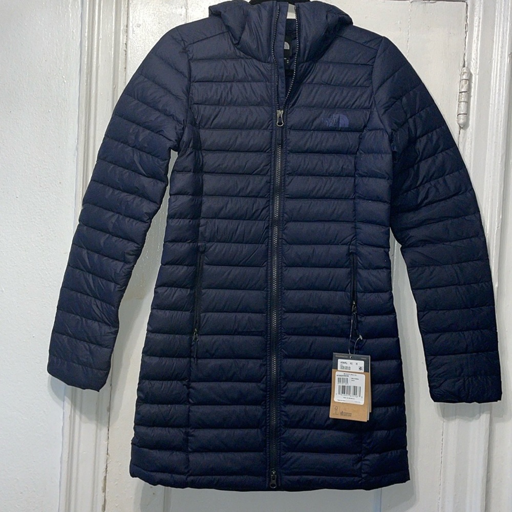 THE NORTH FACE WOMEN'S STRETCH DOWN PARKA AVIATOR COAT JACKET NAVY SIZE XS - Picture 1 of 7